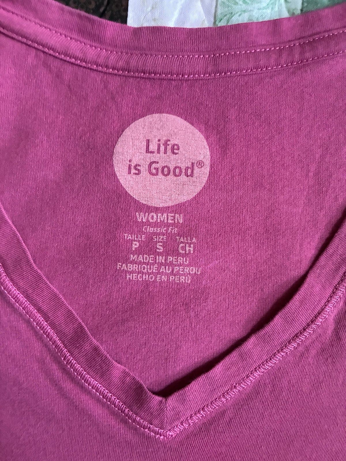 Life is Good Women’s Crusher Vee Tee – Pink “Get Out” Camper Graphic Size Small - Thumbnail 3