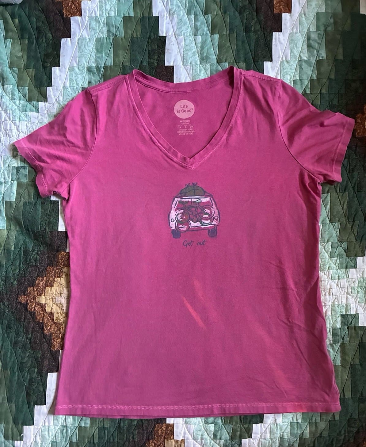 Life is Good Women’s Crusher Vee Tee – Pink “Get Out” Camper Graphic Size Small - Thumbnail 2