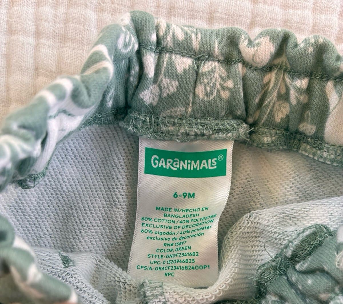 Garanimals 6-9M Baby Pants Sage Green Woodland Unicorn Jogger Elastic Waist - Thumbnail 2