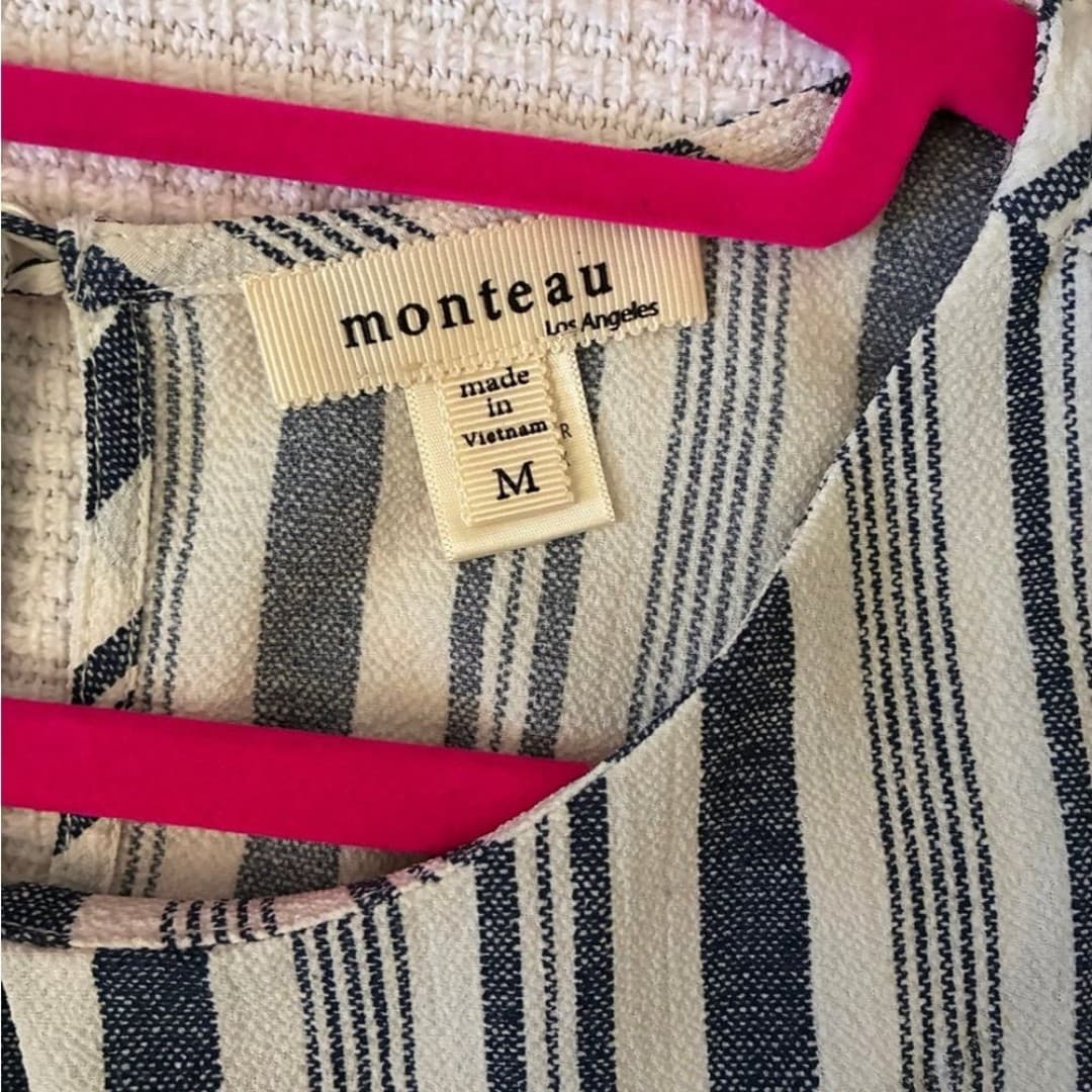 Monteau Striped Blouse Medium | Tie Waist Top Blue Cream | Boho Coastal - Thumbnail 3