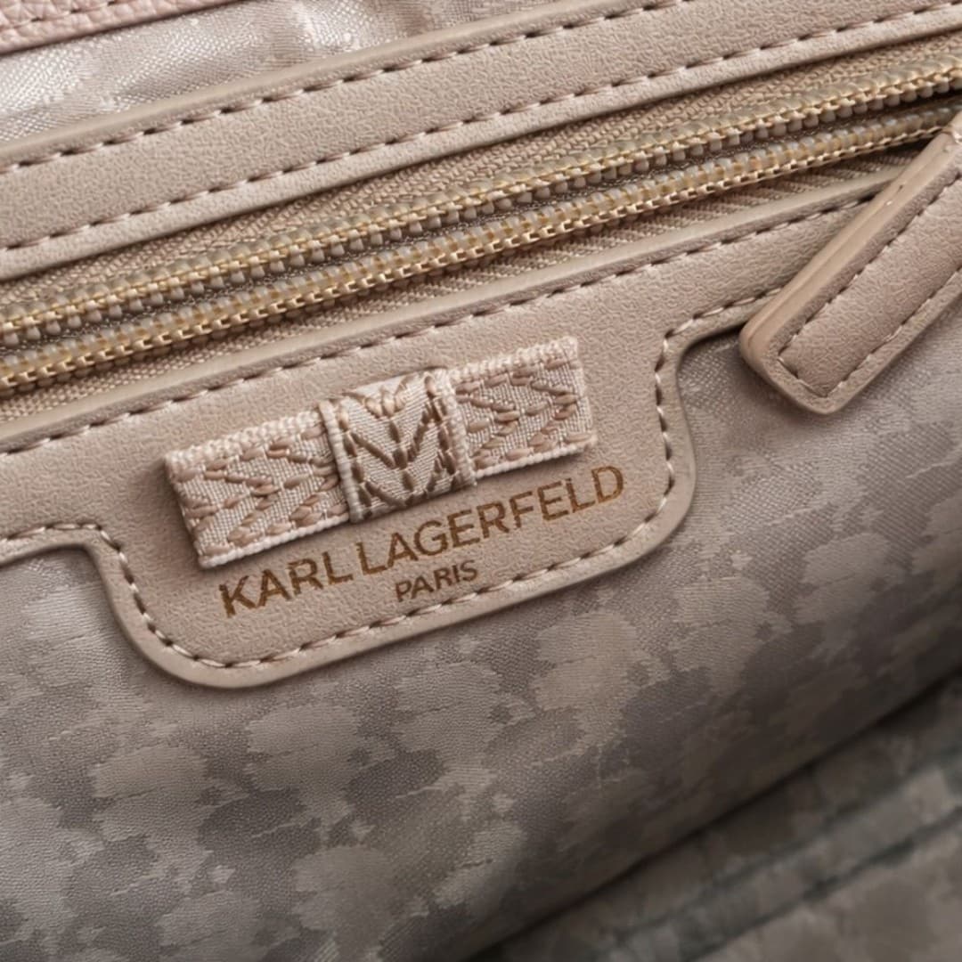 Karl Lagerfeld Beige Quilted Shoulder Bag with Gold Chains - Thumbnail 2