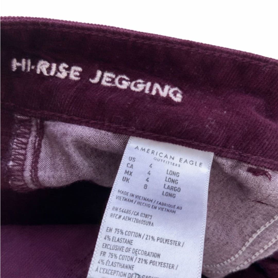 American Eagle Hi-Rise Jegging Corduroy Pants Women’s 4 Long Burgundy Skinny - Thumbnail 3