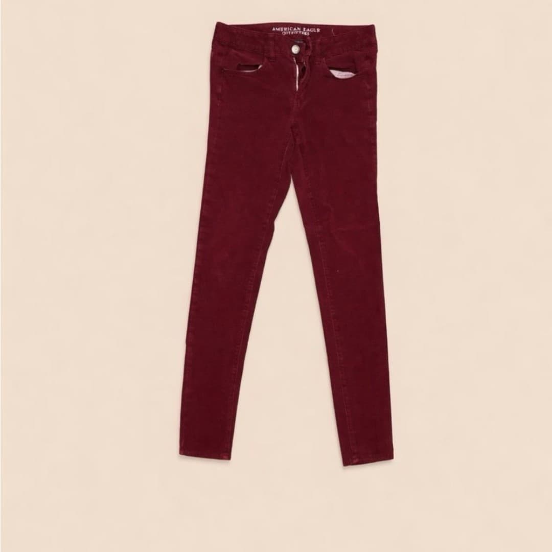 American Eagle Burgundy Jeggings Size 6 X-Long Skinny Stretch Jeans Maroon - Thumbnail 2