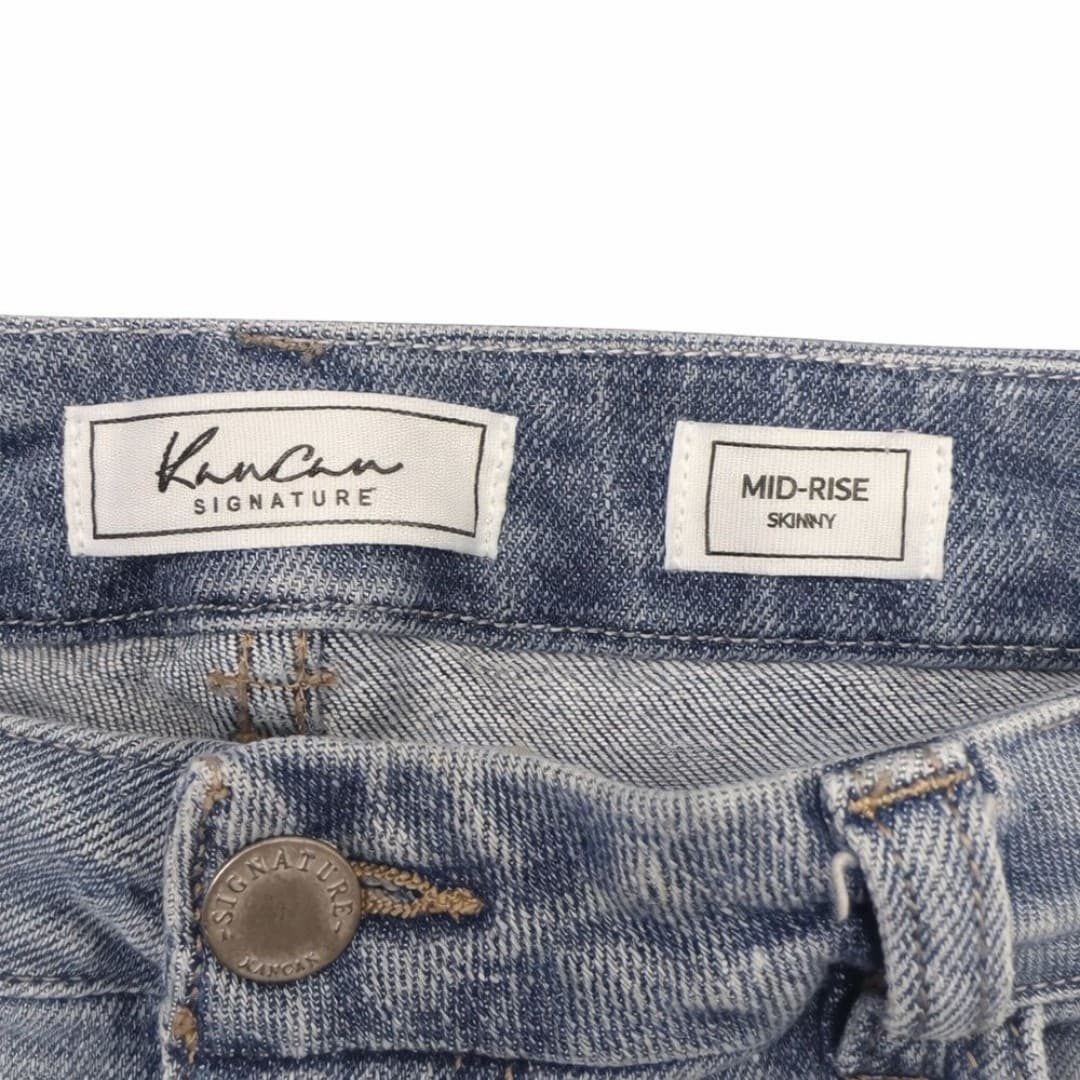 KanCan Signature Mid-Rise Skinny Jeans Size 28 Light Wash Distressed Button Fly - Thumbnail 3