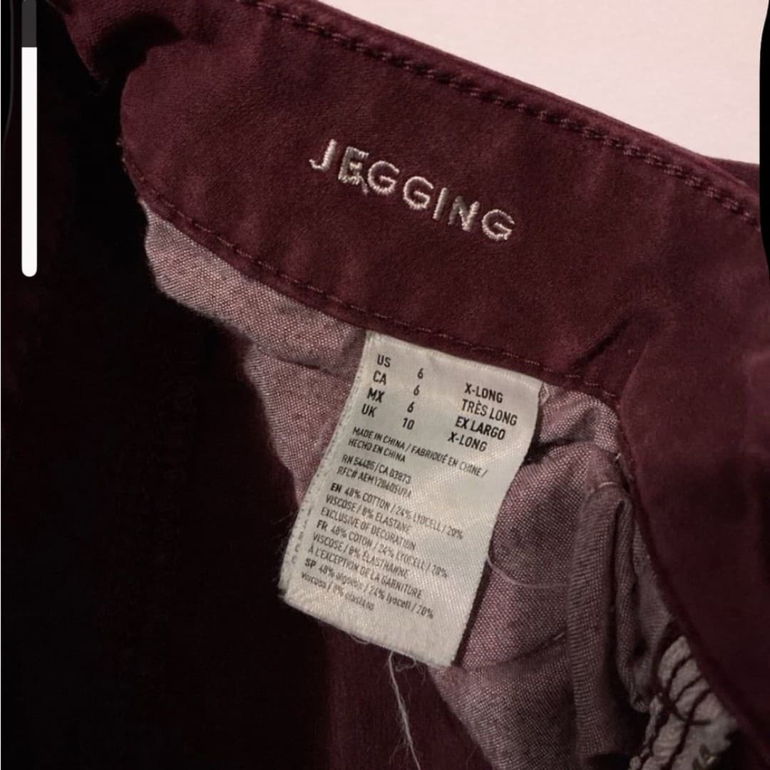 American Eagle Burgundy Jeggings Size 6 X-Long Skinny Stretch Jeans Maroon - Thumbnail 3