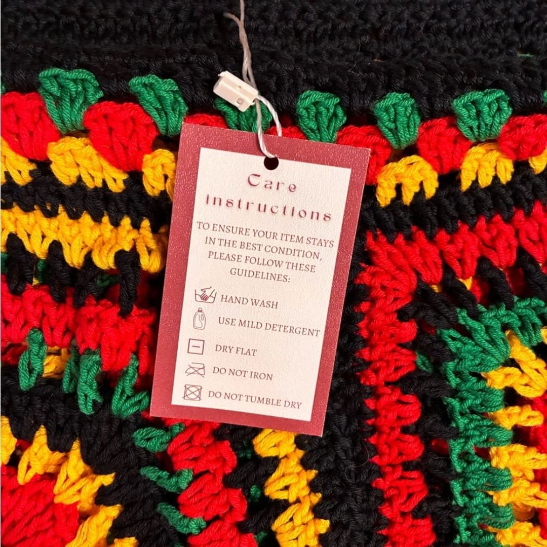 BAST Knitwear Handmade Crochet Granny Square Shawl / Poncho – Fringe Trim - Thumbnail 3