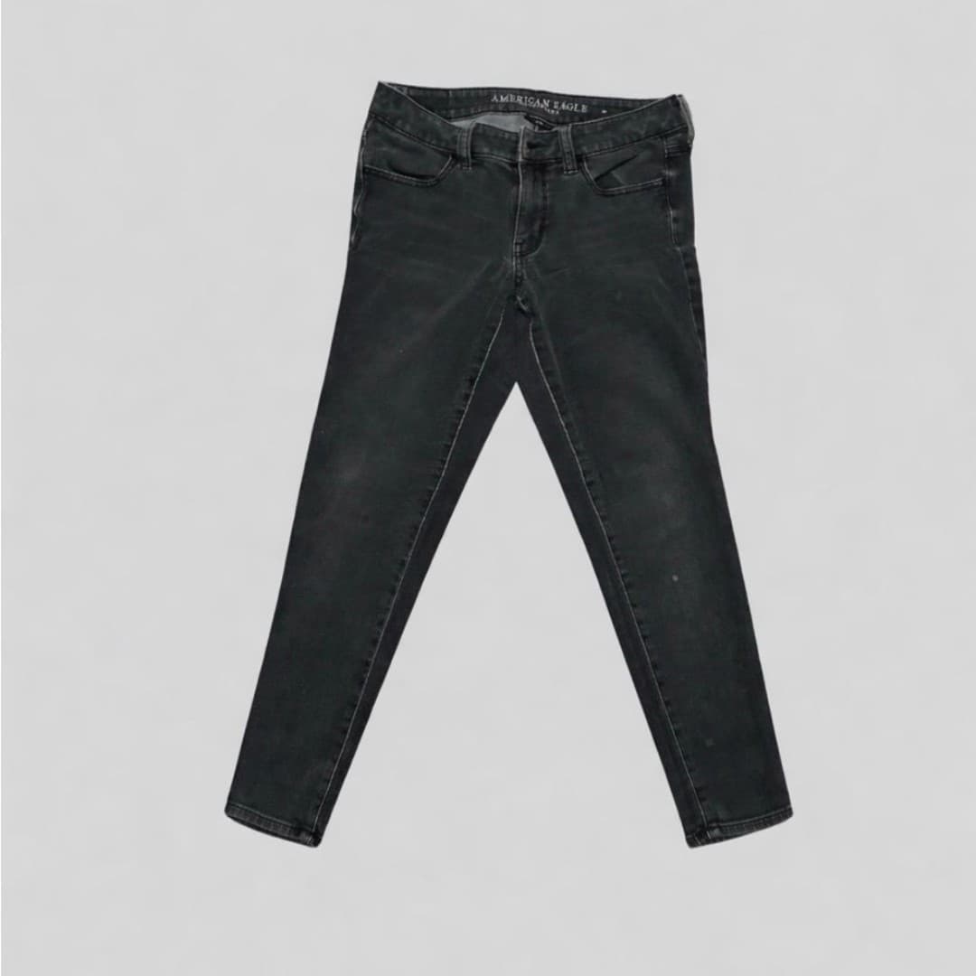 American Eagle Black Jegging Jeans Womens Size 6 Short Mid Rise Stretch Skinny - Thumbnail 2