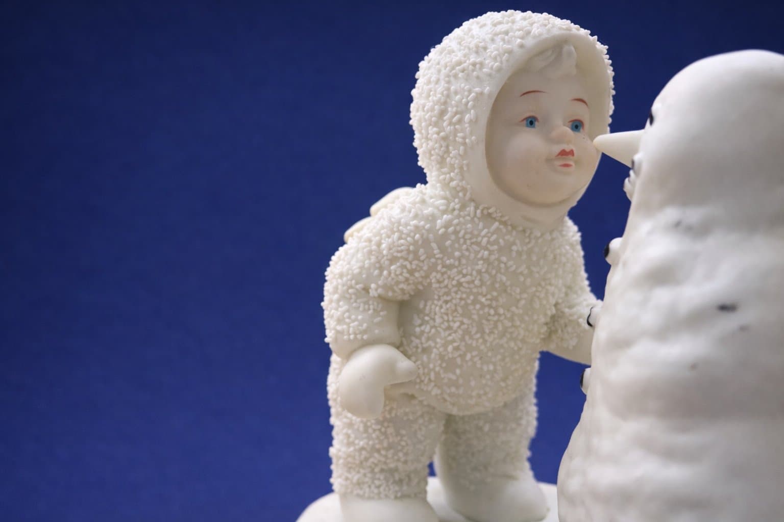 Vintage Dept. 56 Snowbabies Bisque Porcelain Figurine Snowbaby & Snowman - Thumbnail 2