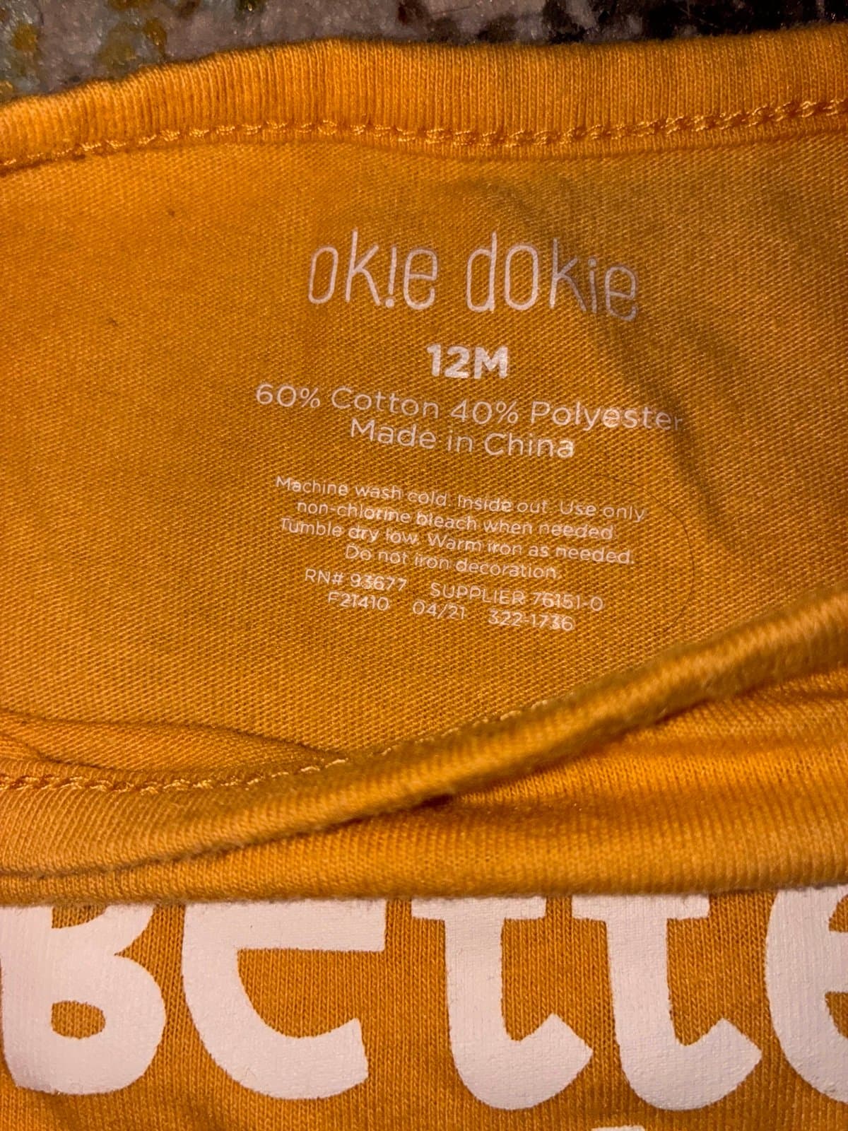 Okie Dokie Baby Girl Top 12M Mustard Yellow Peplum Long Sleeve “Better Together” - Thumbnail 2