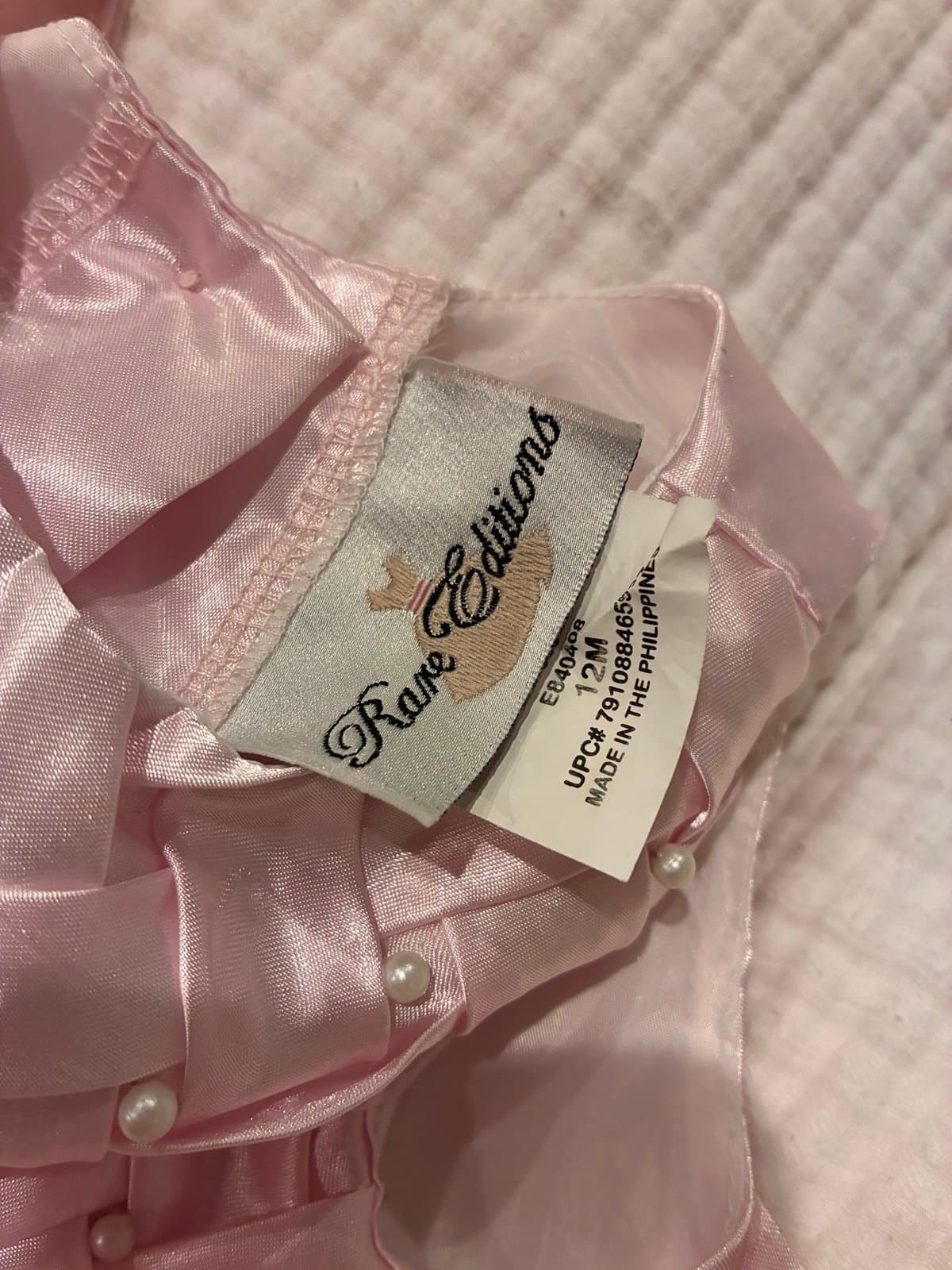 Rare Editions Baby Girl Pink Tulle Dress 12M Satin Pearl Formal Party Dress - Thumbnail 2