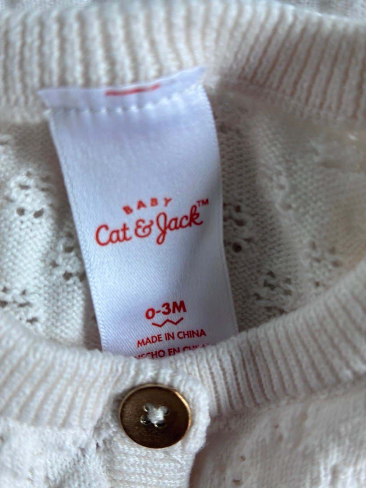 Baby Cat & Jack Knit Cardigan Sweater 0-3M Ivory Cream Button Front Baby Girl - Thumbnail 2