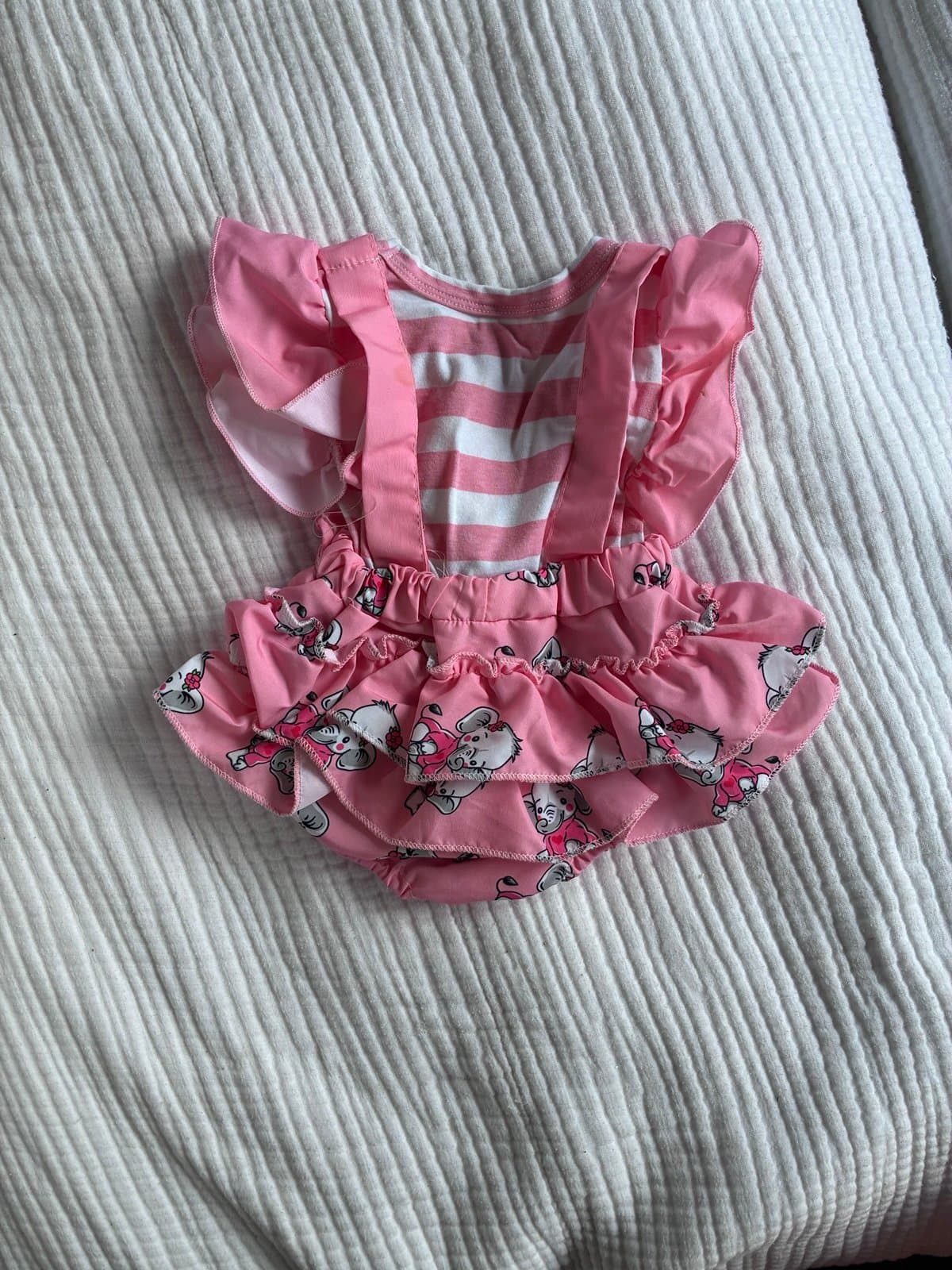 Boutique Pink and White Striped Elephant Ruffle Bubble Romper – 0-3 Months - Thumbnail 3