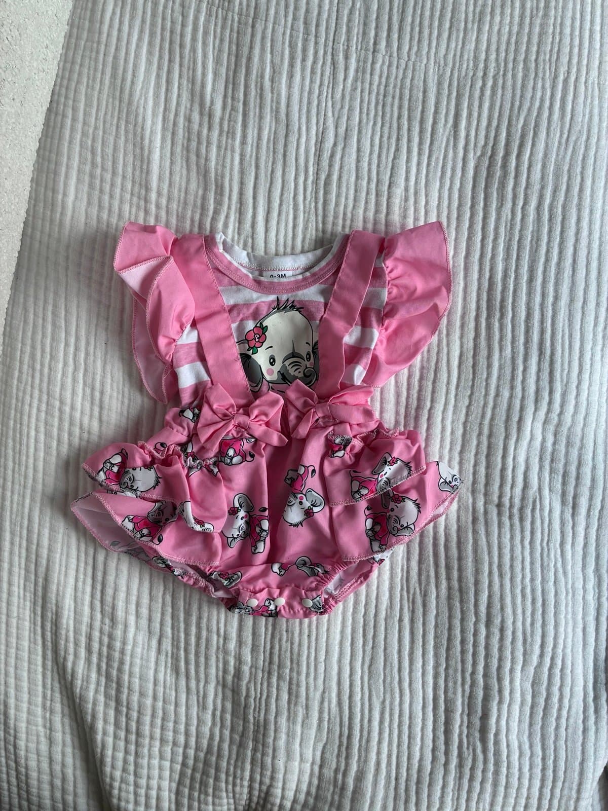 Boutique Pink and White Striped Elephant Ruffle Bubble Romper – 0-3 Months - Thumbnail 2