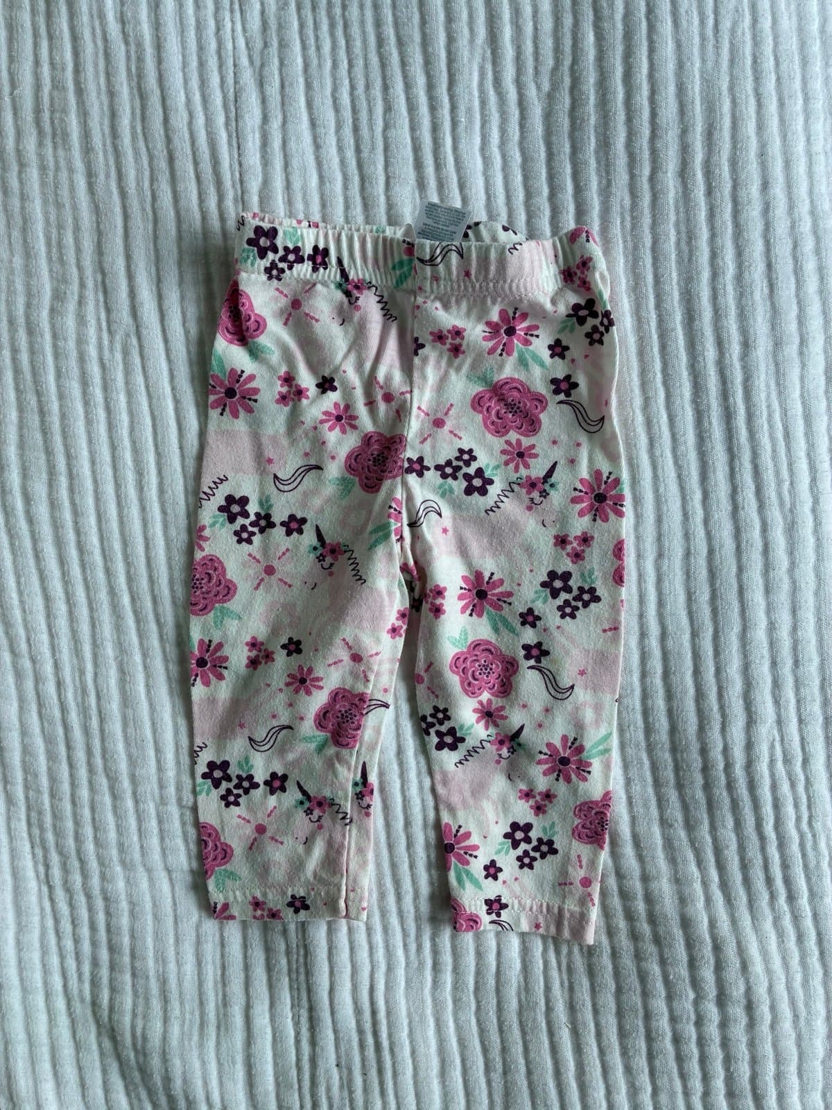 Cutie Pie Baby Girl Floral Leggings 0-3 Months Pink Unicorn Flower Pants - Thumbnail 2