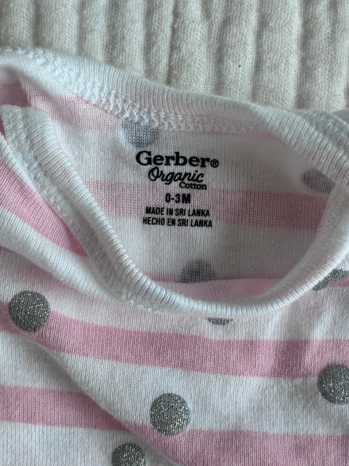 Gerber Organic Cotton Pink & White Stripe with Silver Polka Dot Baby Onesie 0-3M - Thumbnail 3
