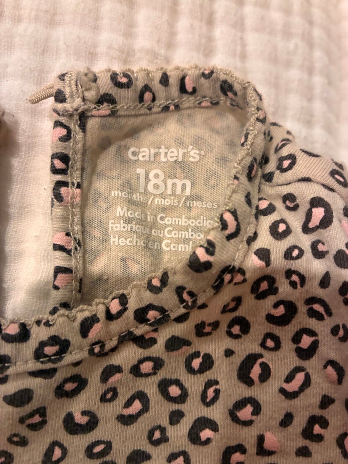 Carter’s 18M Baby Girl Outfit Set Leopard Print Top Pink Cat Leggings Cute - Thumbnail 2