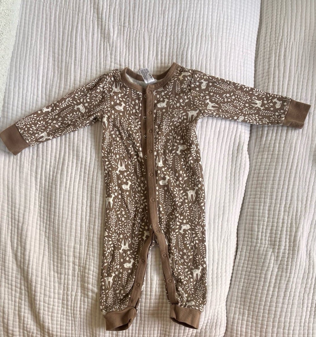 Modern Moments by Gerber 12M Brown Woodland Baby Sleeper Deer Floral One Piece - Thumbnail 2