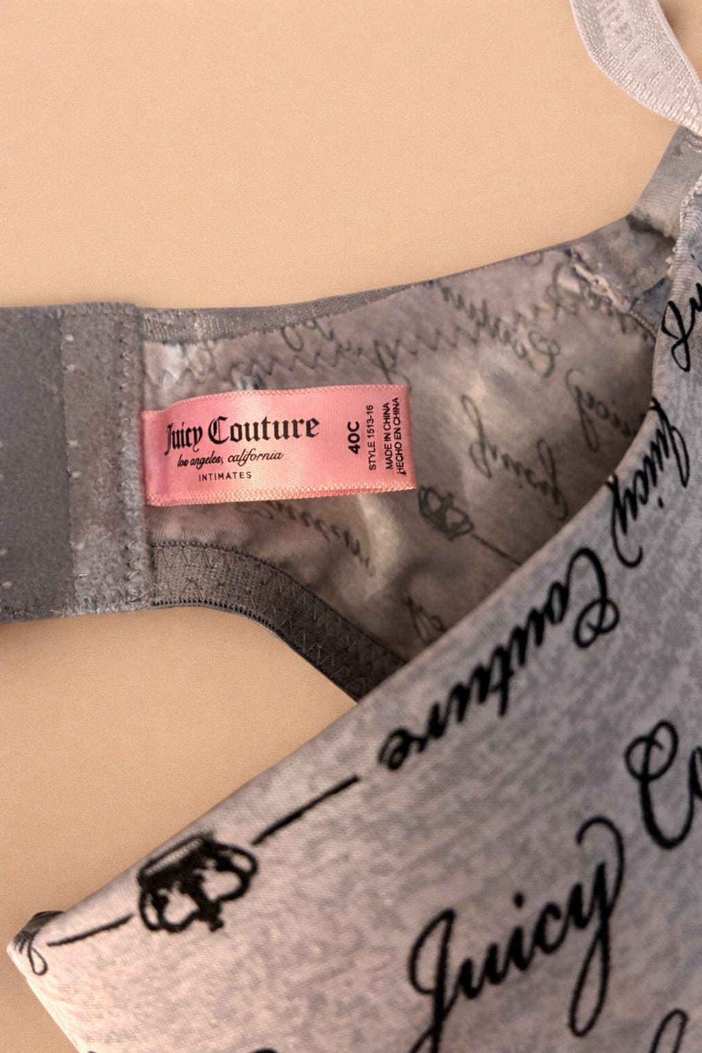Juicy Couture Logo Bra – Size 40C – Gray – Underwire - Thumbnail 3