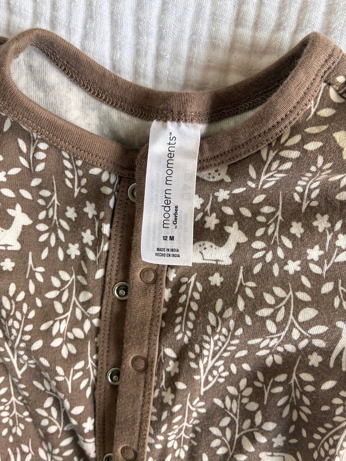 Modern Moments by Gerber 12M Brown Woodland Baby Sleeper Deer Floral One Piece - Thumbnail 3
