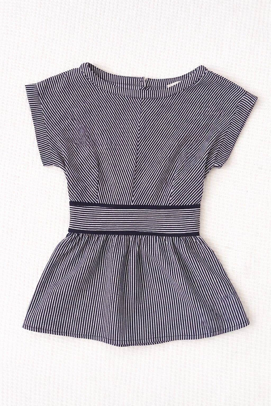 Monteau Los Angeles Striped Peplum Top Women’s Small Navy White Cap Sleeve - Thumbnail 2