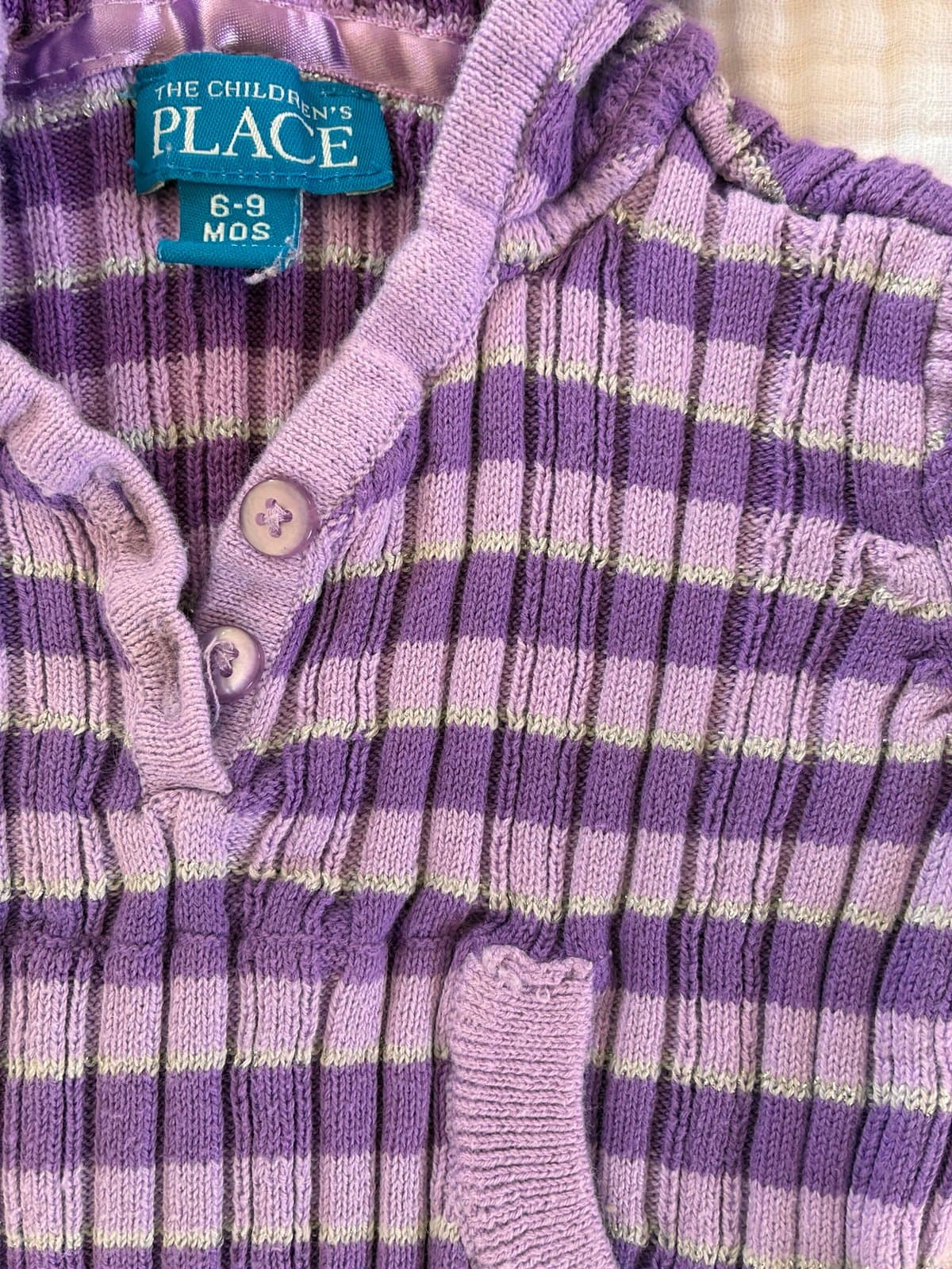 Baby Girl Hooded Sweater 6-9M Purple Stripe Cozy Knit Hoodie - Thumbnail 2
