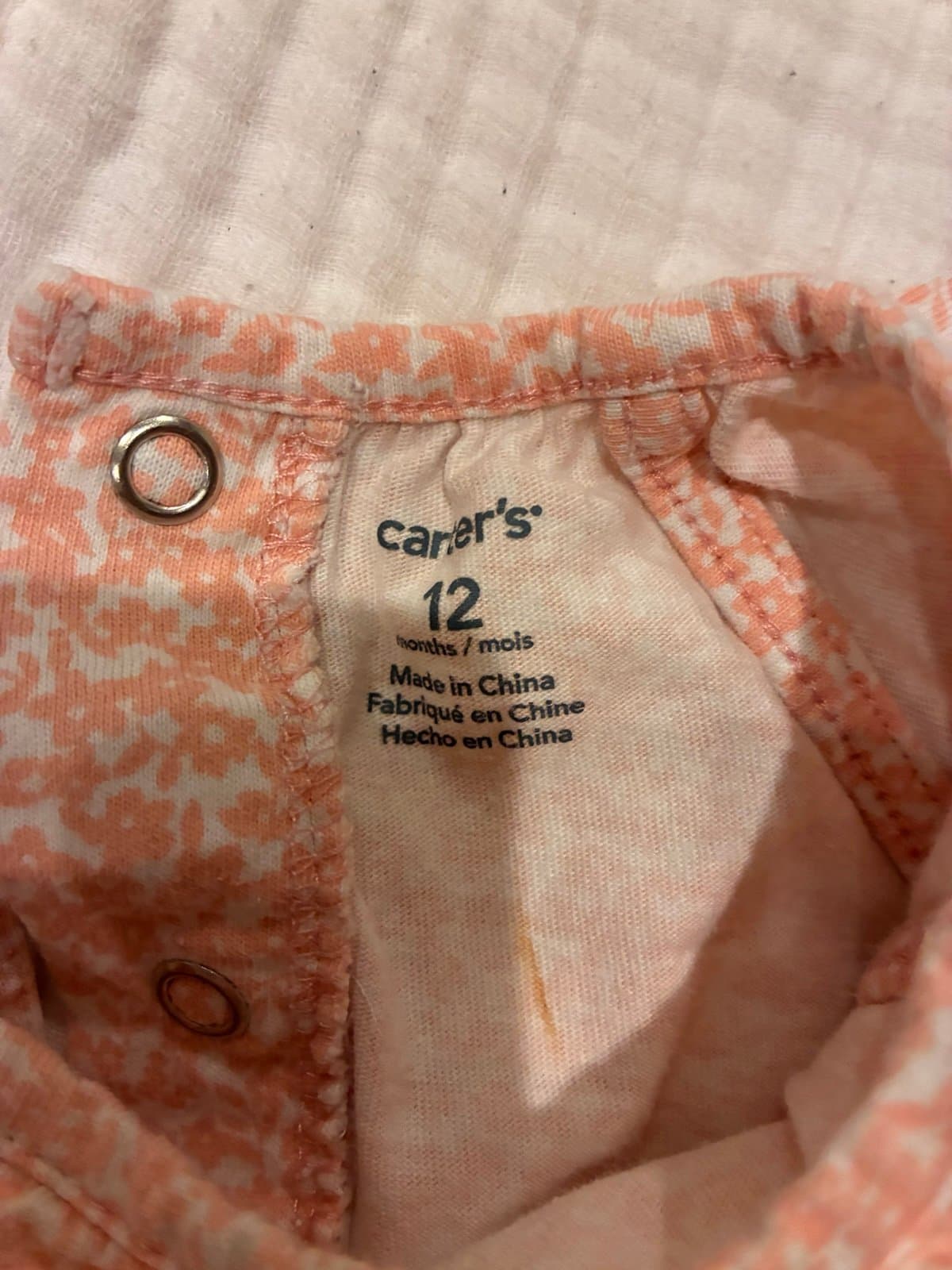 Carter’s 12M Baby Girl Romper Peach Floral Bubble Outfit Summer Cute Pockets - Thumbnail 2