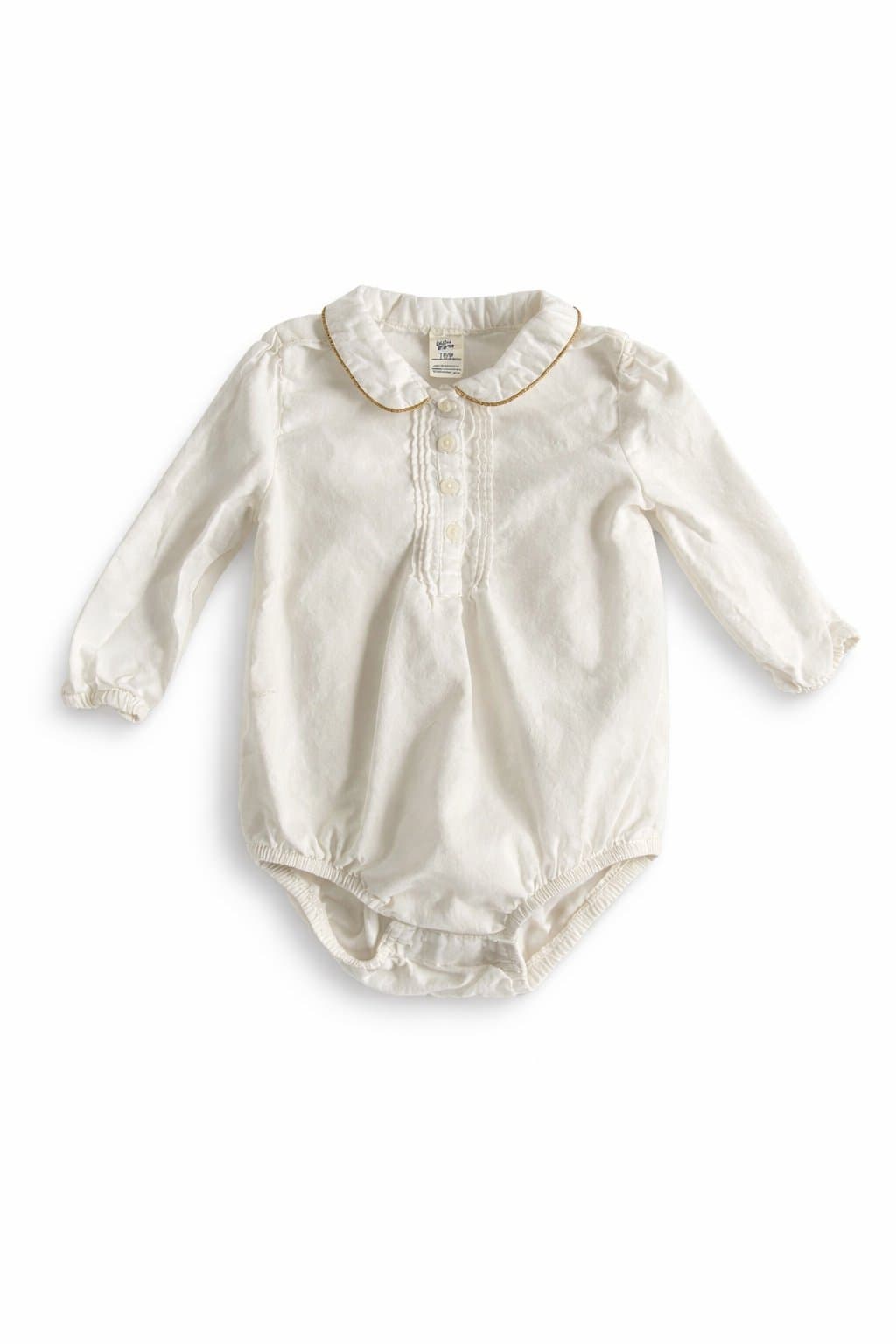 Baby B’gosh White Romper 18M Gold Trim Classic Outfit Long Sleeve Bubble - Thumbnail 2