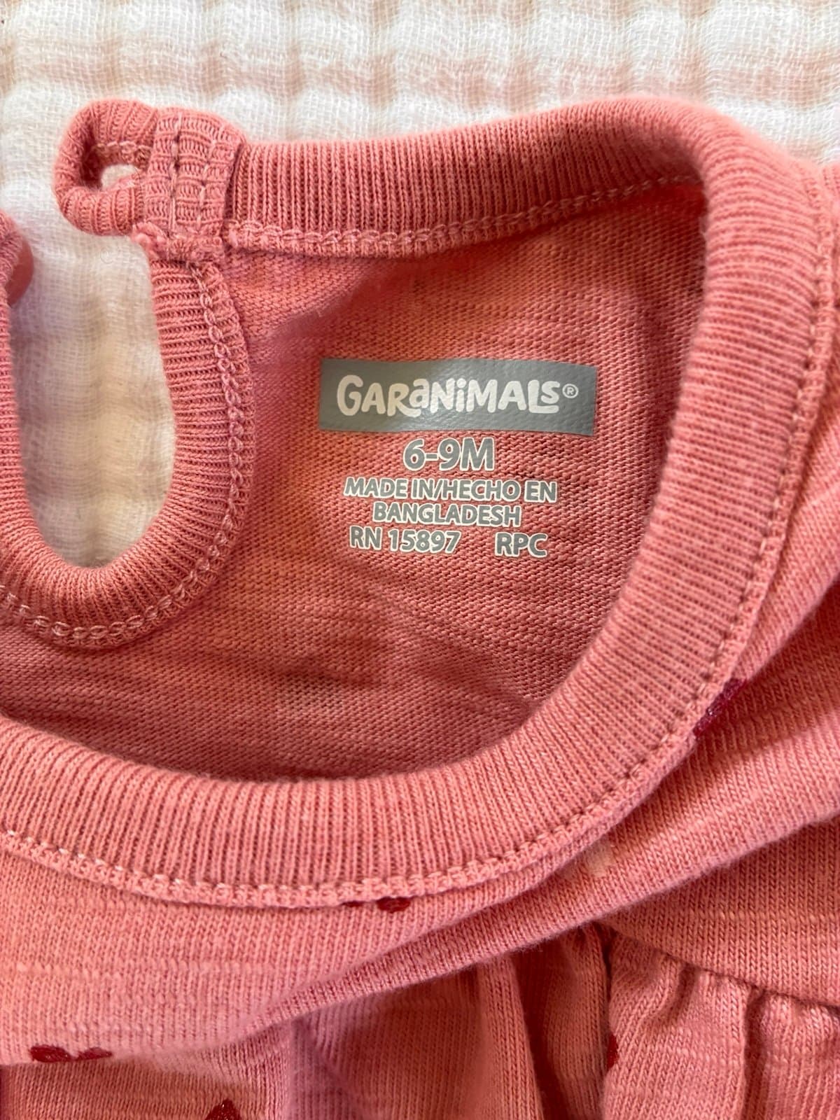 Garanimals Baby Girl 6-9M Pink Hearts Bubble Long Sleeve Onesie - Thumbnail 2