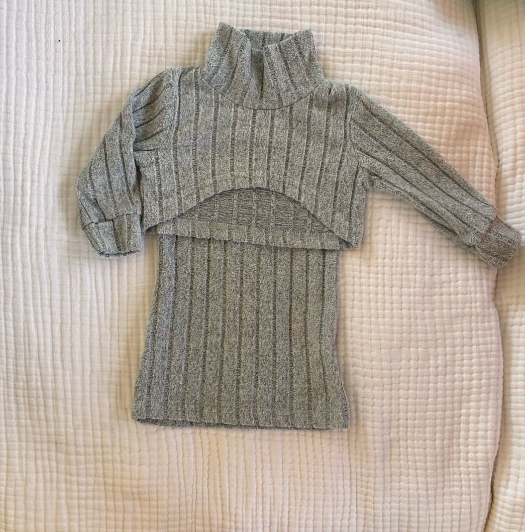 2pc Ribbed Knit Baby Set 6–9M Layered Outfit Neutral Gray Cozy Minimalist - Thumbnail 2