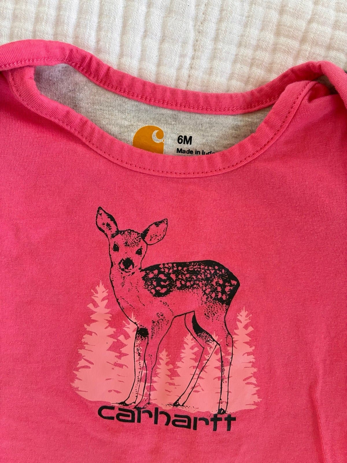 Carhartt Baby Girl 6M Pink Camo Deer Onesie Bodysuit Outdoor Hunting - Thumbnail 2