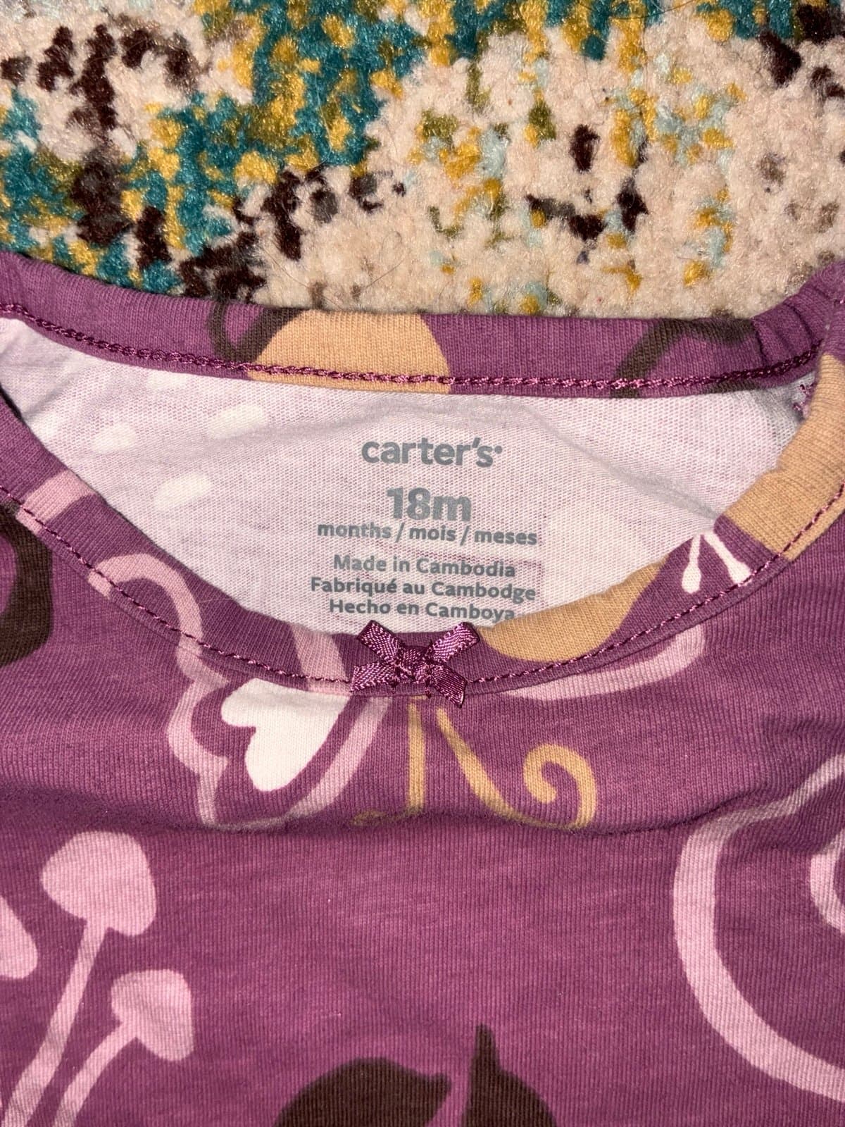 Carter’s 18M Purple Floral Butterfly Bodysuit Long Sleeve Baby Girl Outfit - Thumbnail 2