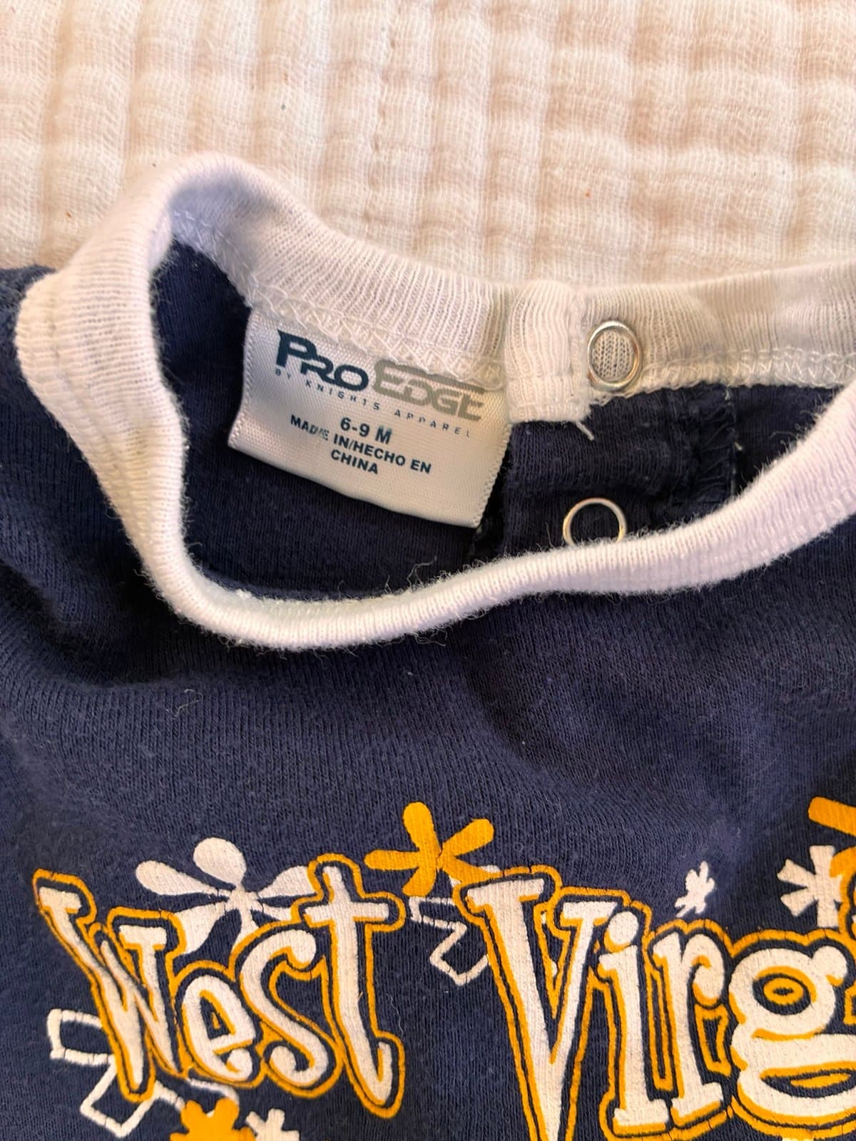 West Virginia Mountaineers Baby Onesie 6-9M Navy Ruffle Sleeve WVU Game Day - Thumbnail 2