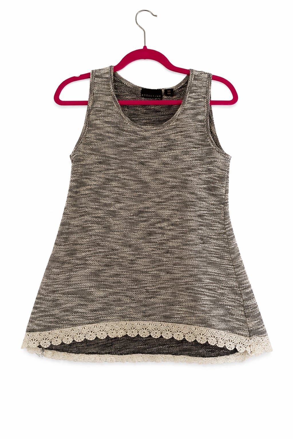 Attention XS Gray Knit Sleeveless Tunic Top Lace Hem Boho Casual Tank - Thumbnail 3