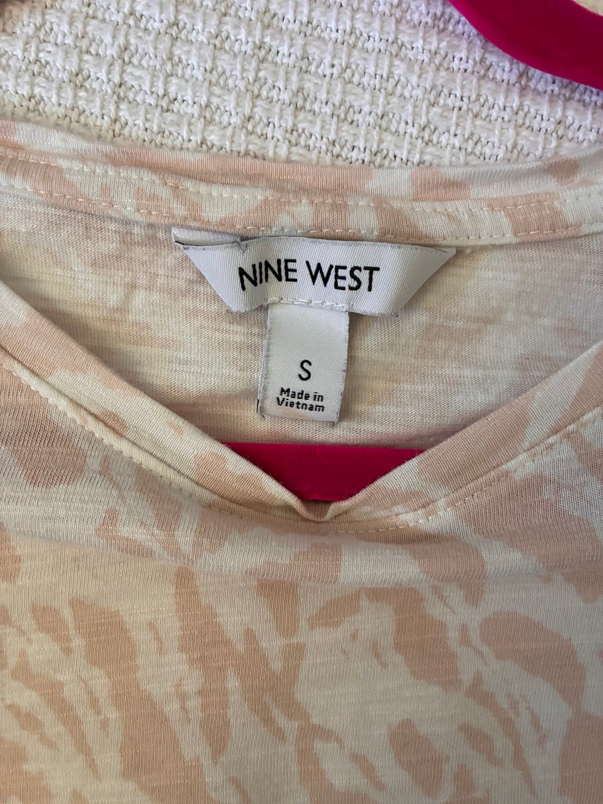 Nine West Women’s Small Beige Peach Zebra Print Puff Sleeve Top Casual Blouse - Thumbnail 3