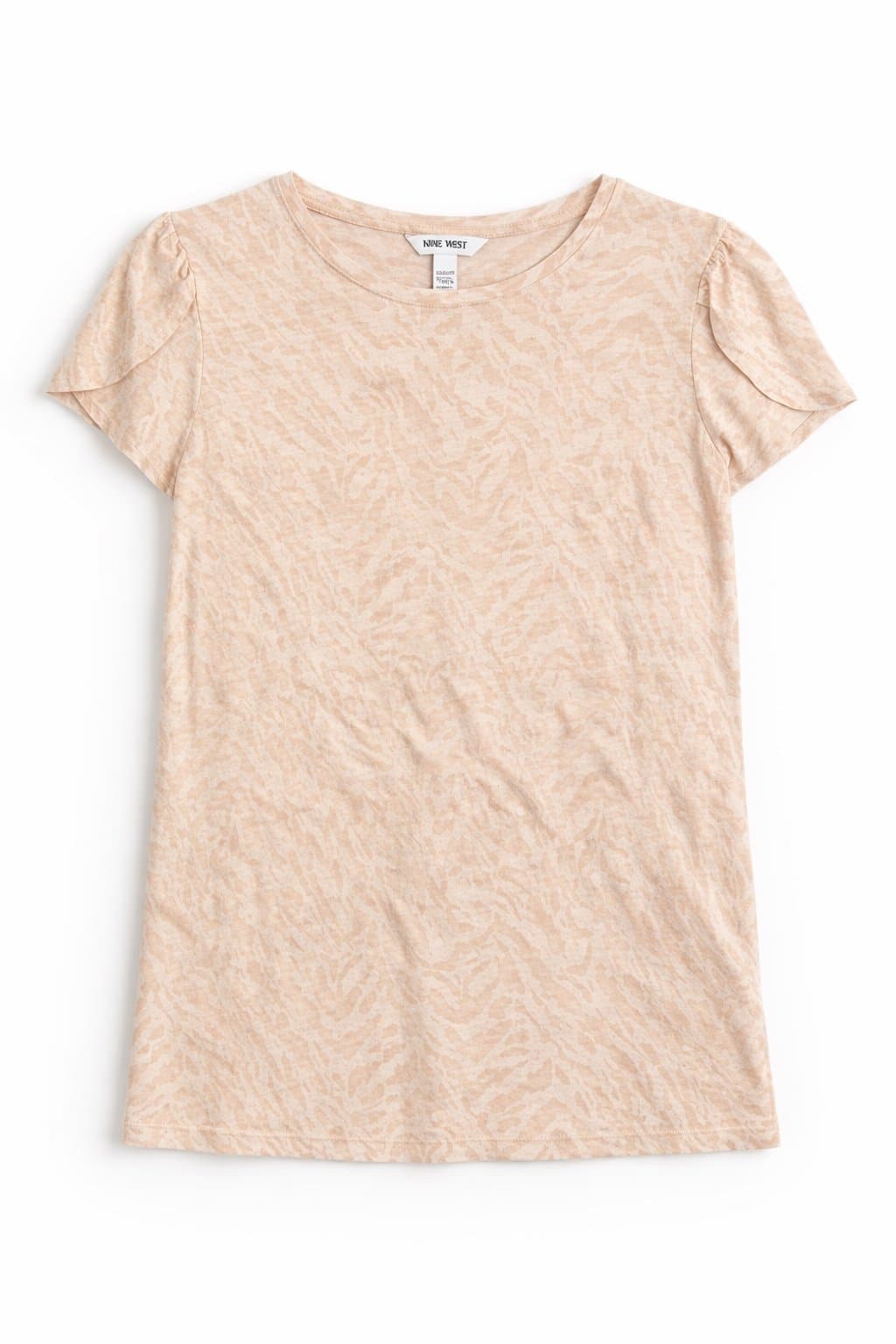 Nine West Women’s Small Beige Peach Zebra Print Puff Sleeve Top Casual Blouse - Thumbnail 2