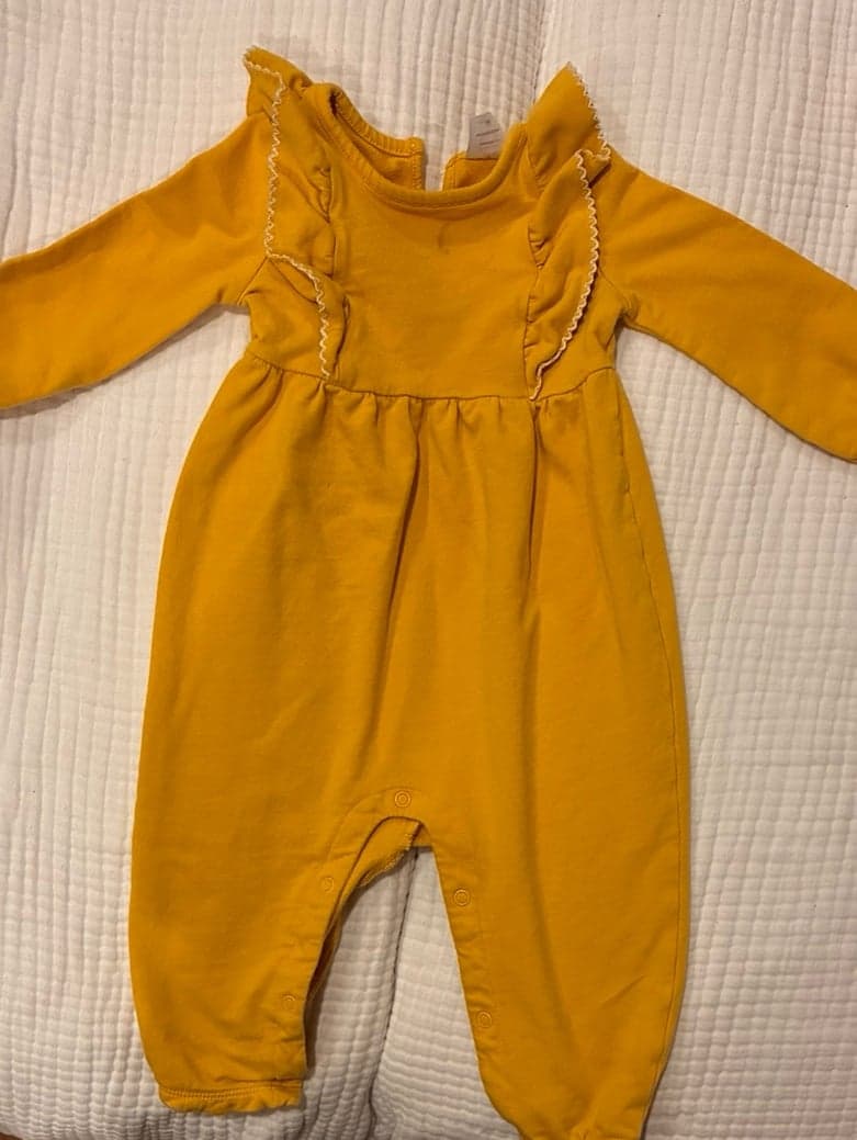 Wonder Nation Baby Girl Romper 18M Mustard Yellow Ruffle Long Sleeve Outfit - Thumbnail 2