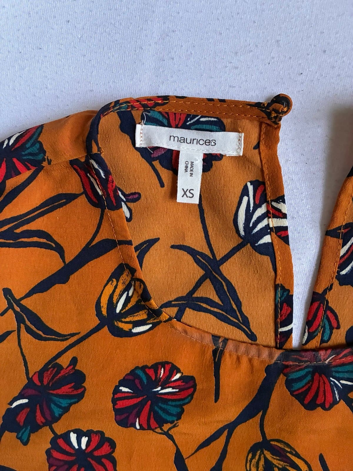Maurices XS Rust Orange Floral Blouse Tie Sleeve Boho Top - Thumbnail 3