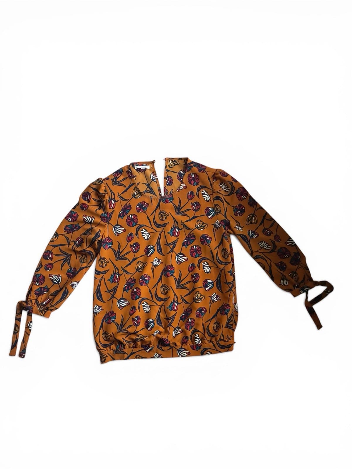 Maurices XS Rust Orange Floral Blouse Tie Sleeve Boho Top - Thumbnail 2