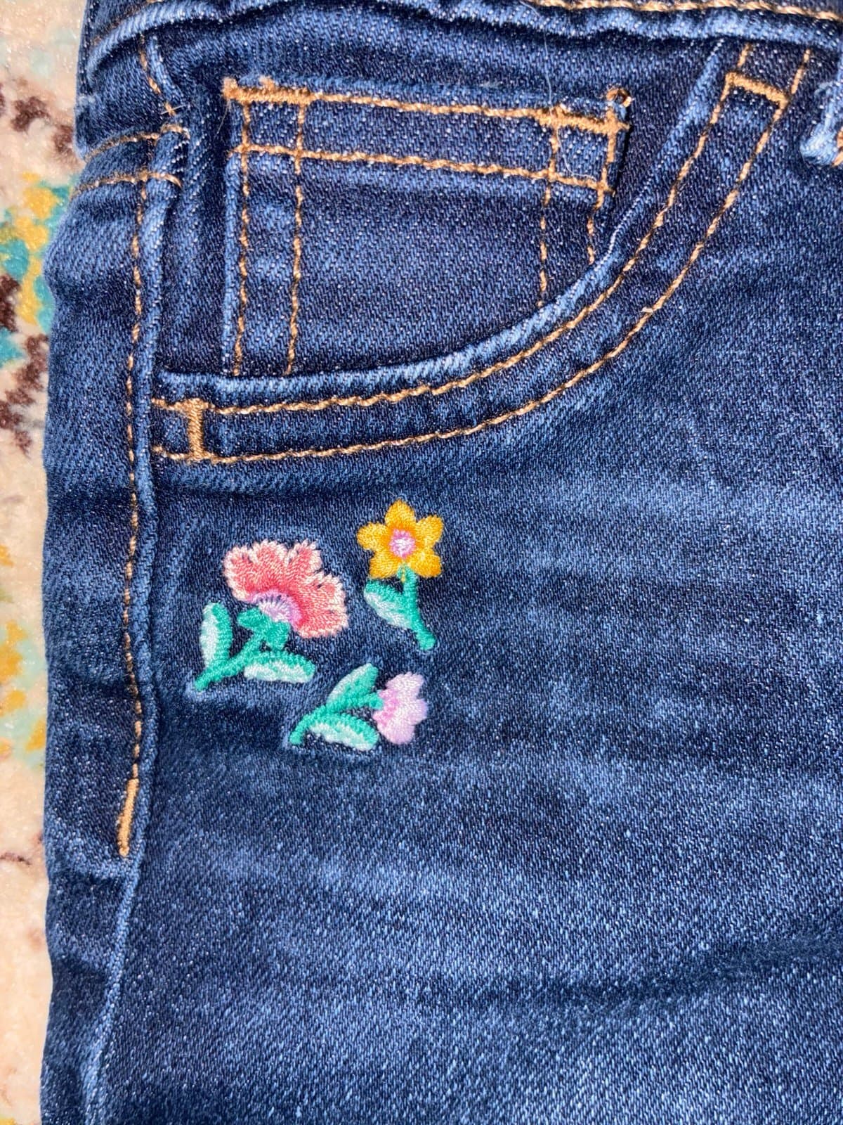 Jumping Beans 18M Girls Jeans Embroidered Floral Dark Wash Toddler Denim Pants - Thumbnail 3