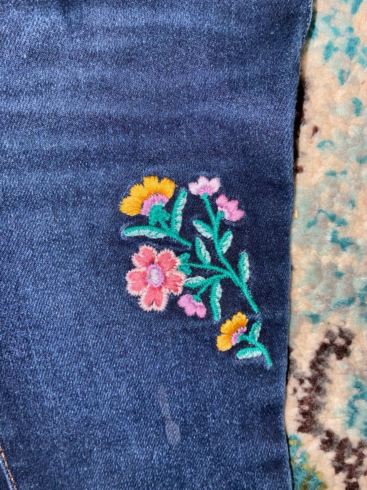 Jumping Beans 18M Girls Jeans Embroidered Floral Dark Wash Toddler Denim Pants - Thumbnail 2