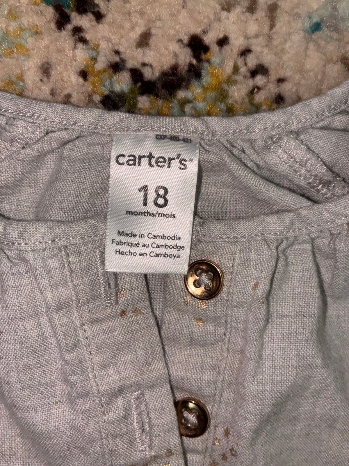 Carter’s 18M Baby Girl Peplum Top Gold Floral Lightweight Long Sleeve Blouse - Thumbnail 3