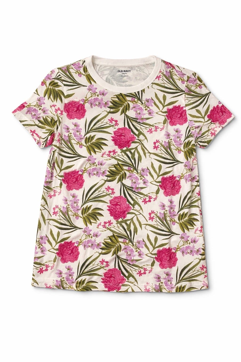 Old Navy Floral T-Shirt Womens Small Tropical Pink Green Summer Top Casual Tee - Thumbnail 2