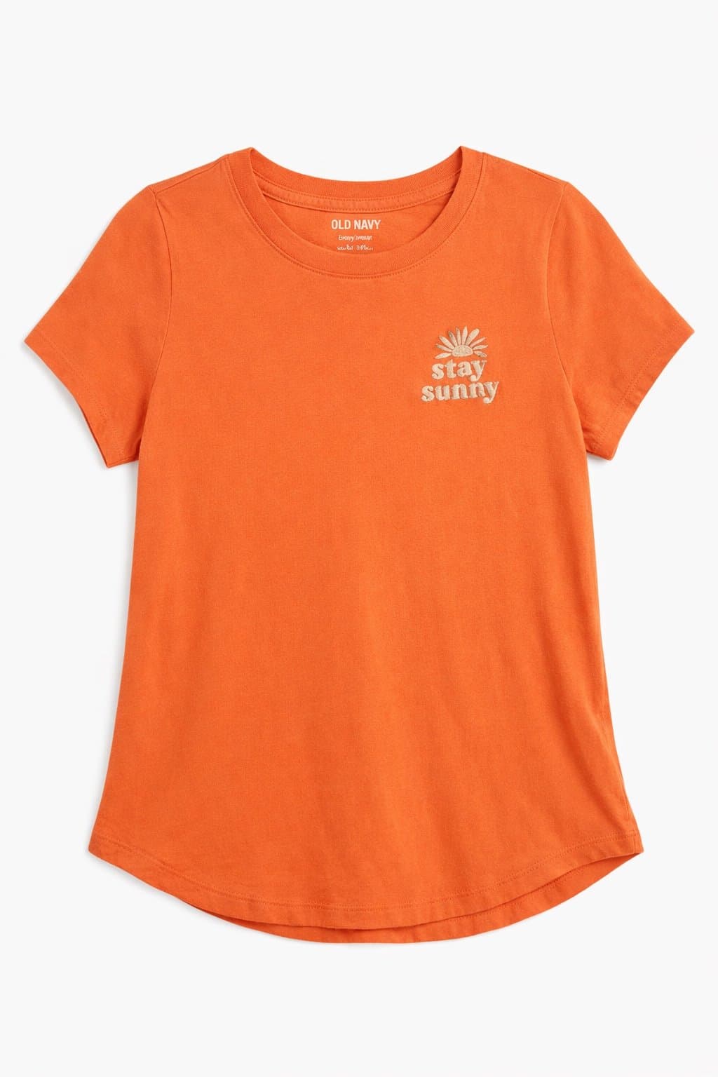Old Navy “Stay Sunny” Graphic Tee Orange Women Small Embroidered Minimal Summer - Thumbnail 2
