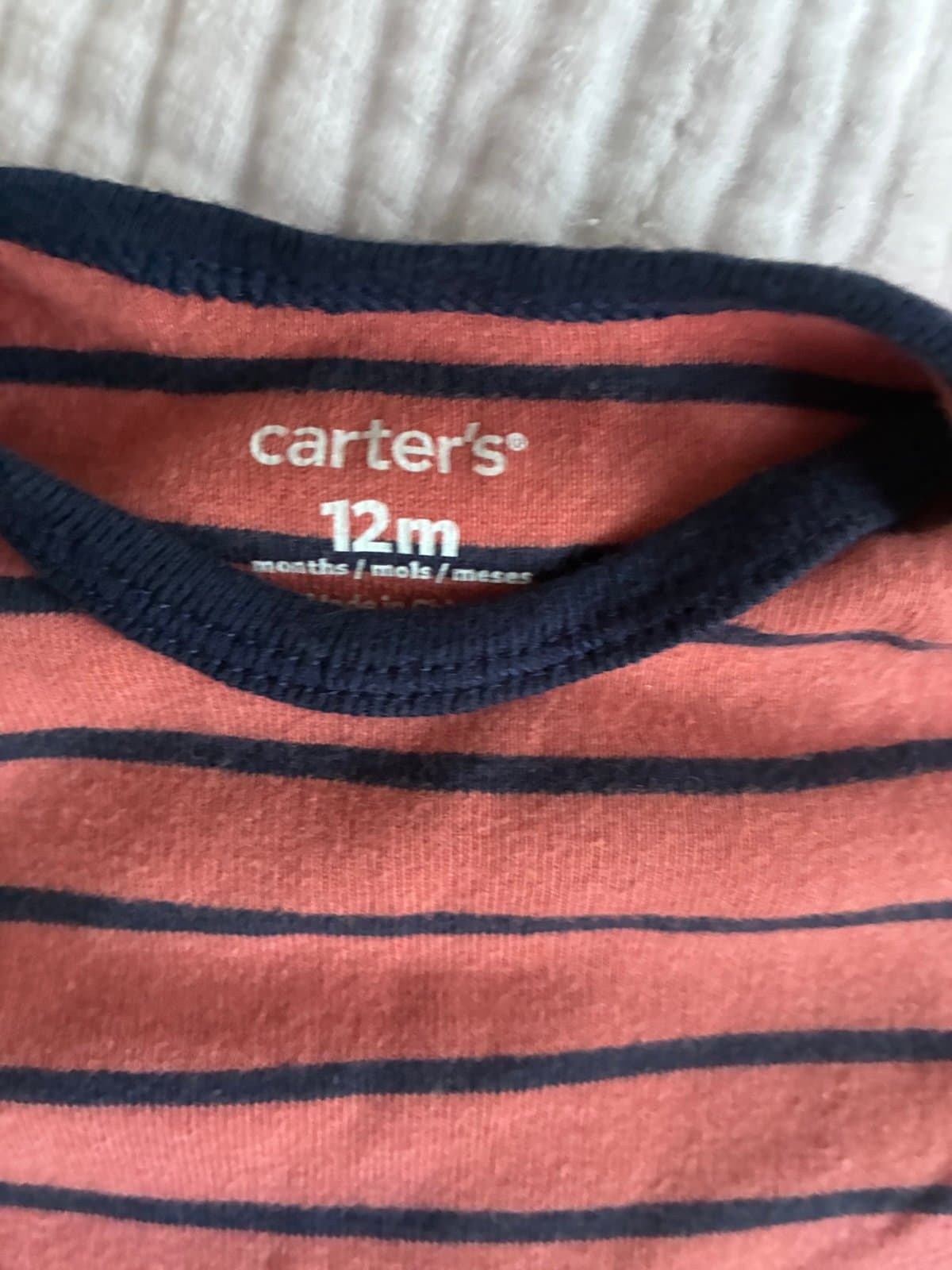 Carter’s 12M Baby Boy Striped Onesie Orange Navy Short Sleeve Bodysuit - Thumbnail 2