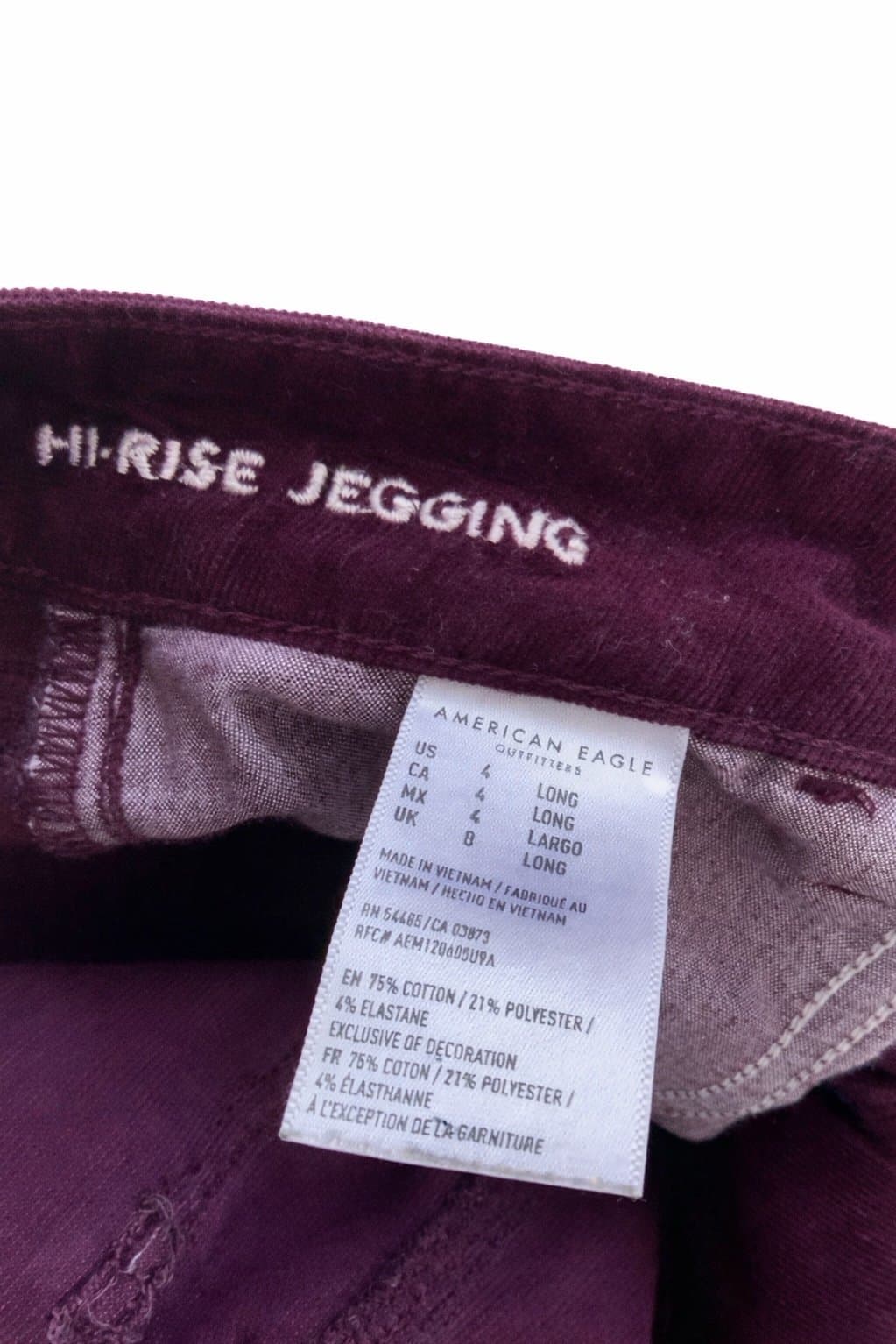 American Eagle Hi-Rise Jegging Corduroy Pants Women’s 4 Long Burgundy Skinny - Thumbnail 3