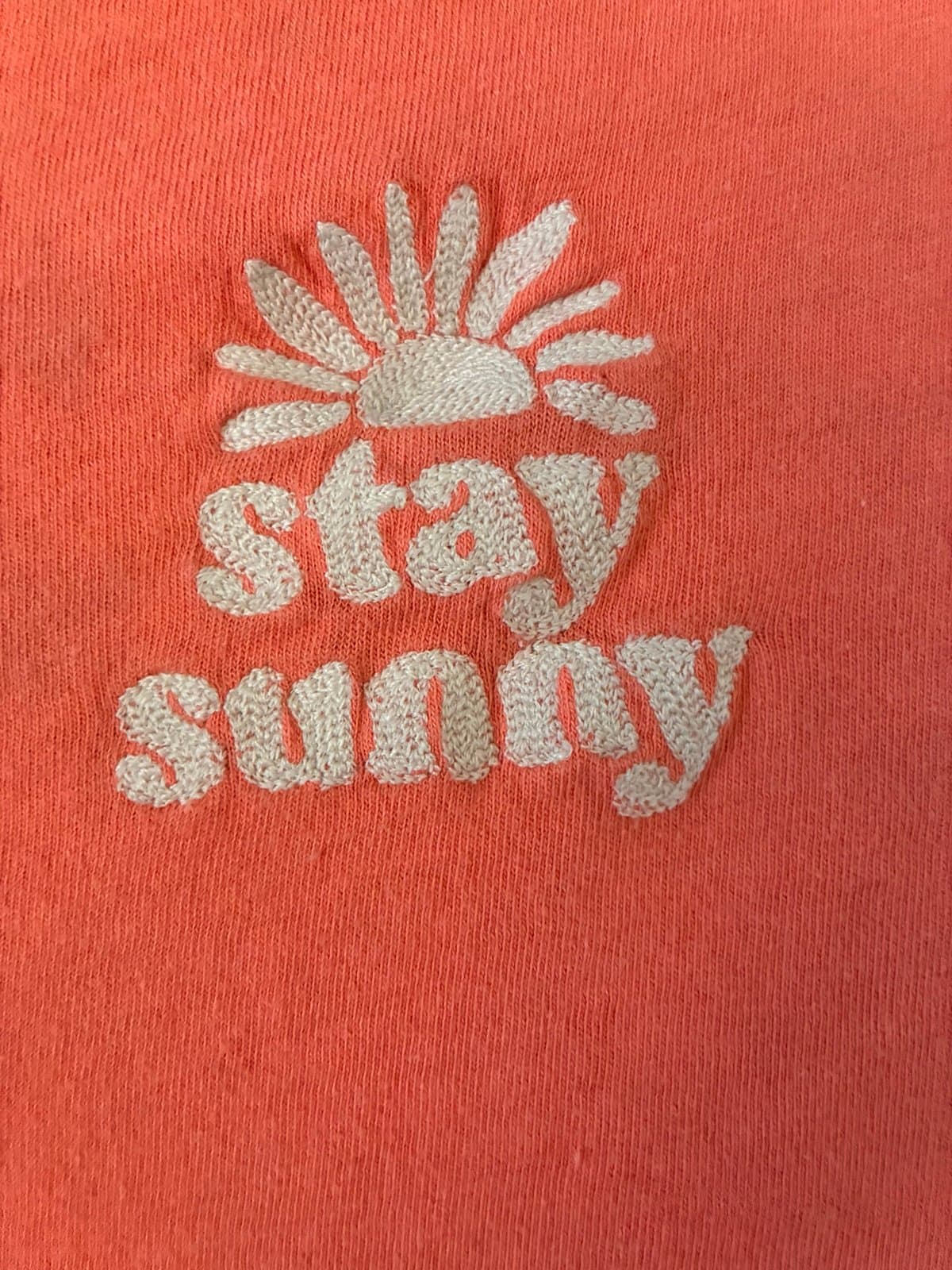 Old Navy “Stay Sunny” Graphic Tee Orange Women Small Embroidered Minimal Summer - Thumbnail 3