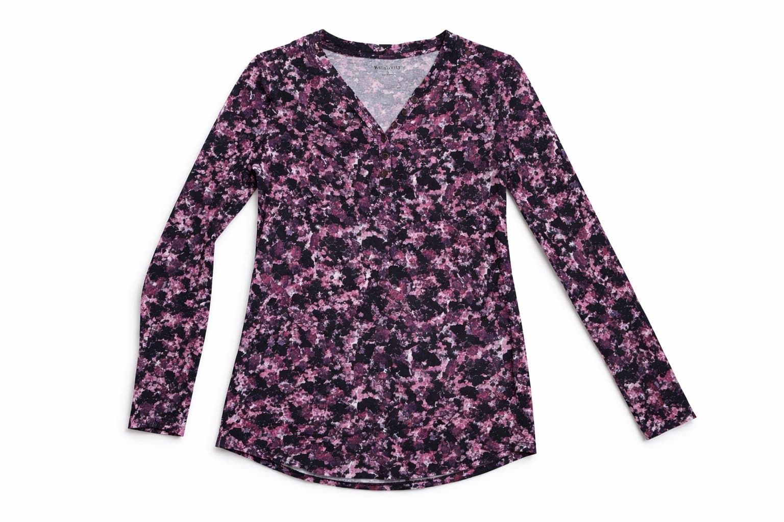 Relativity Small Floral Henley Top Black Pink Long Sleeve Casual Shirt Women S - Thumbnail 2