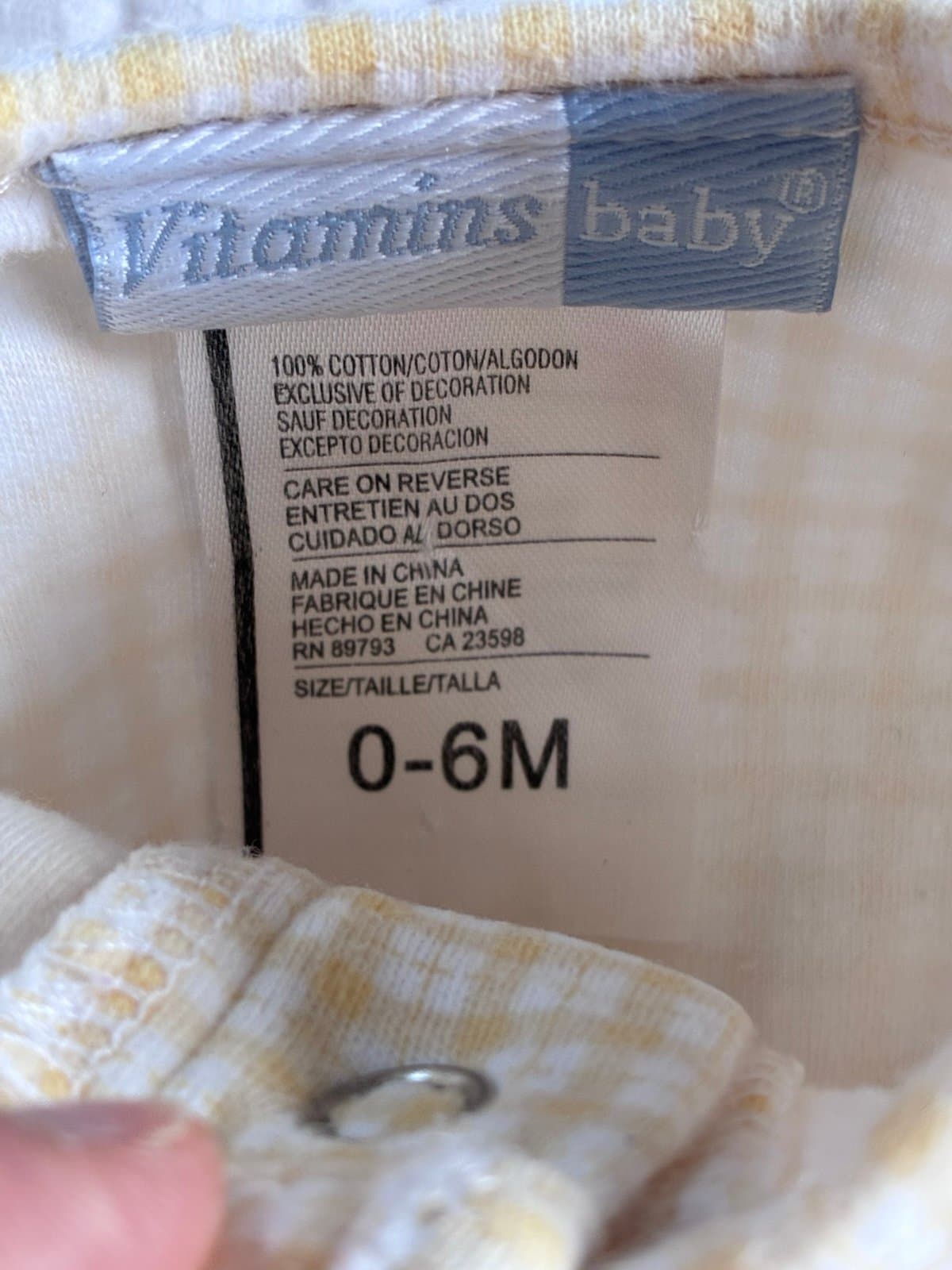 Vintage Vitamins Baby Yellow Gingham Duck Bubble Romper 0-6M Embroidered Cottage - Thumbnail 3