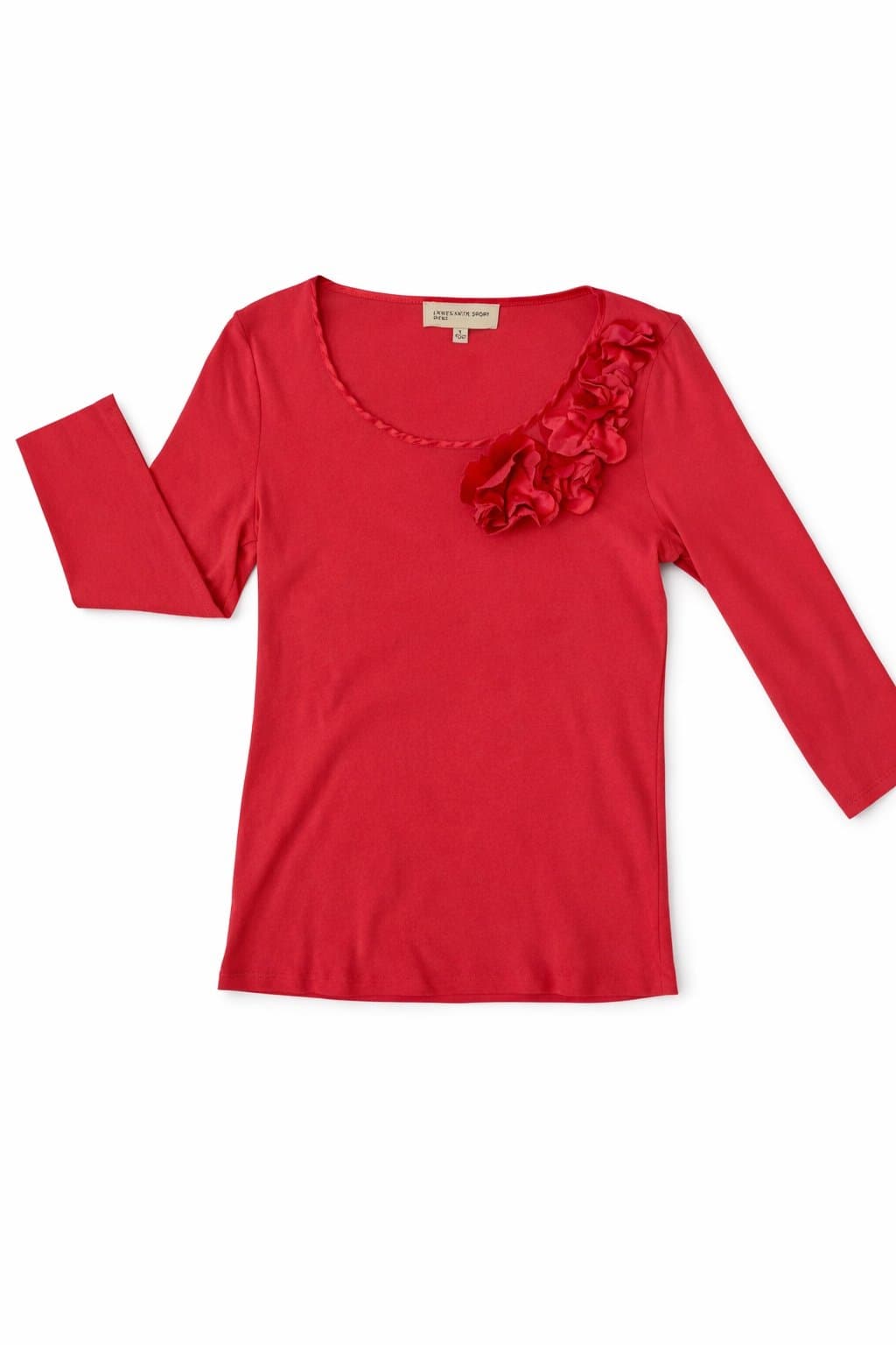 Jones New York Sport Coral Pink Floral Appliqué Top Small S Scoop Neck 3/4sleeve - Thumbnail 2