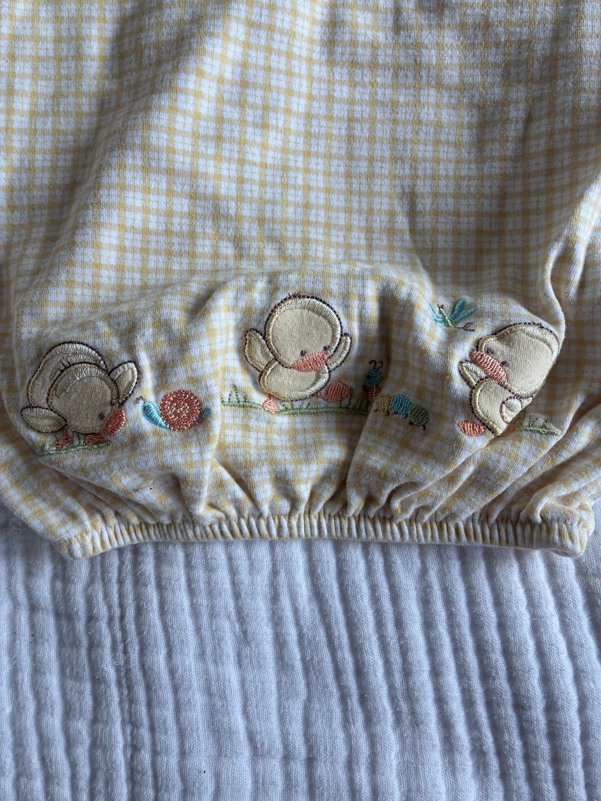 Vintage Vitamins Baby Yellow Gingham Duck Bubble Romper 0-6M Embroidered Cottage - Thumbnail 2